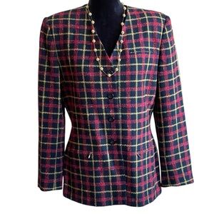 VINTAGE KASPER & CO ASL WOOL BLEND PLAID BLAZER SZ 10